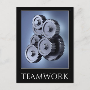 Postal Concepto de equipo con ruedas de engranajes