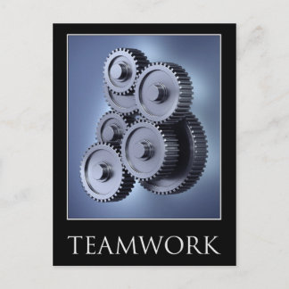 Postal Concepto de equipo con ruedas de engranajes