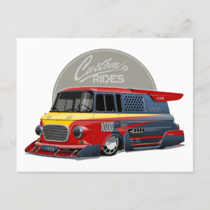 Postal Concepto de furgoneta de carrera retro personaliza
