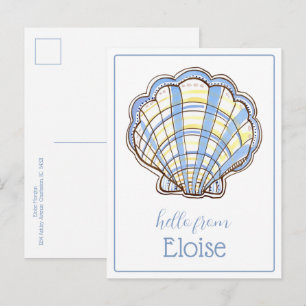 Postal Concha de vieira de cuadros azul y amarillo Preppy