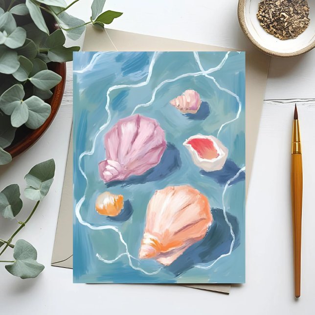 Postal Conchas de Océano Pastel Acuarela Costera (Subido por el creador)