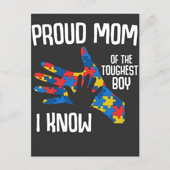 Postal Concienciación sobre autismo Orgullosa Mamá Niño A (Anverso)