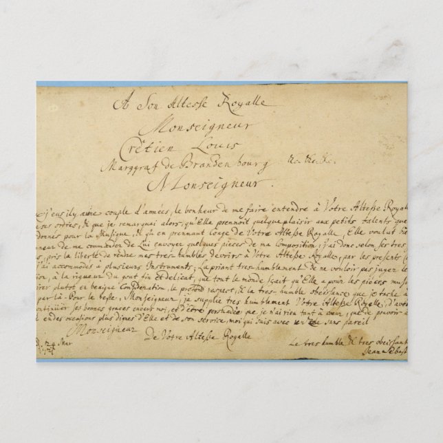 Postal Conciertos de Brandenburger del esmero manuscrito (Anverso)