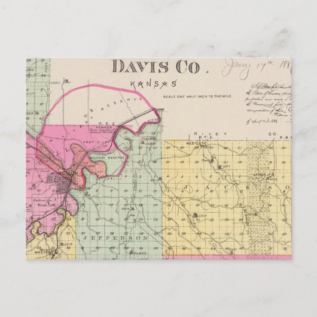 Postal Condado de Davis, Kansas (Anverso)