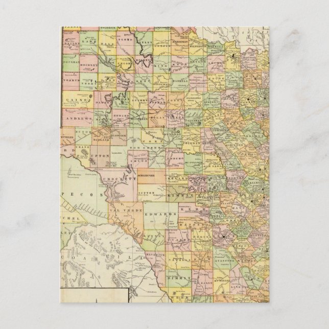 Postal Condado de Gran Escala y Mapa Ferroviario de Texas (Anverso)