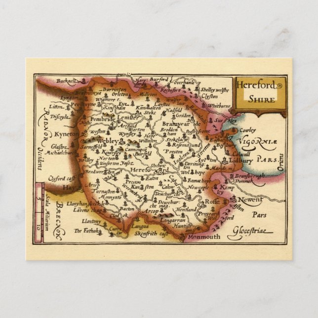 Postal Condado de Herefordshire Inglaterra Mapa Antiguo A (Anverso)