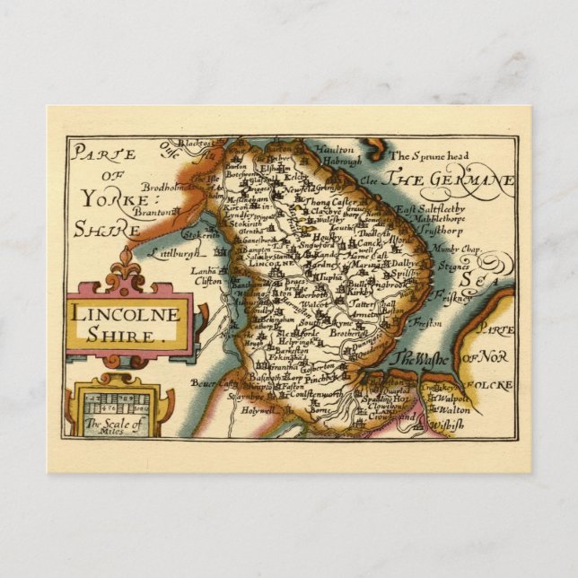 Postal Condado de Lincolnshire Inglaterra Mapa Antiguo An (Anverso)