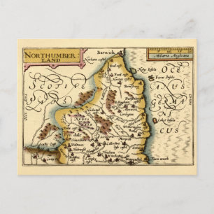 Postal Condado de Northumberland Inglaterra Mapa Antiguo 