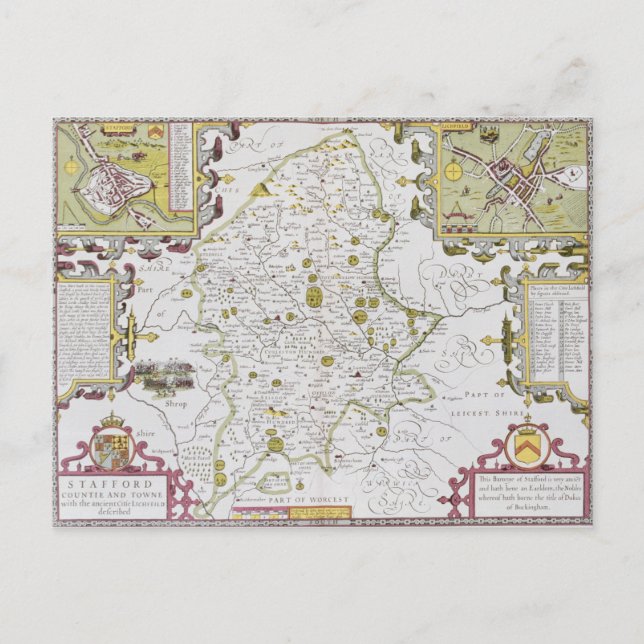 Postal Condado de Stafford y Ciudad, grabado por Jodocus (Anverso)