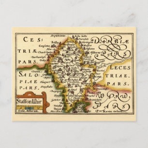 Postal Condado de Staffordshire Inglaterra Mapa Antiguo A