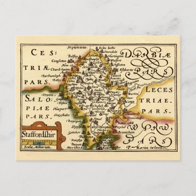 Postal Condado de Staffordshire Inglaterra Mapa Antiguo A (Anverso)
