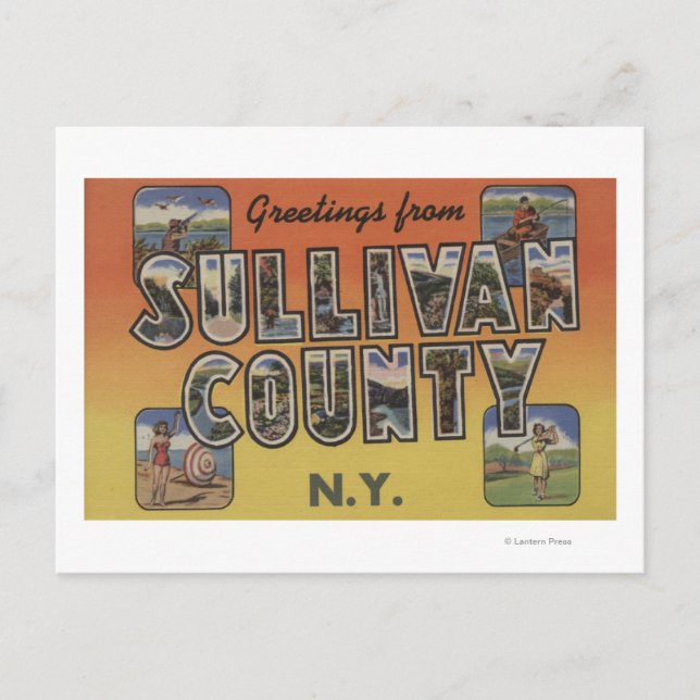 Postal Condado de Sullivan, Nueva York - Escenas de letra (Anverso)
