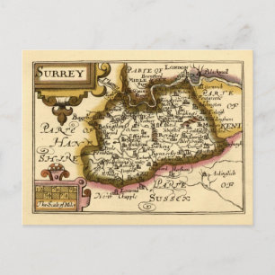 Postal Condado de Surrey Inglaterra Mapa Atlas Antiguo An