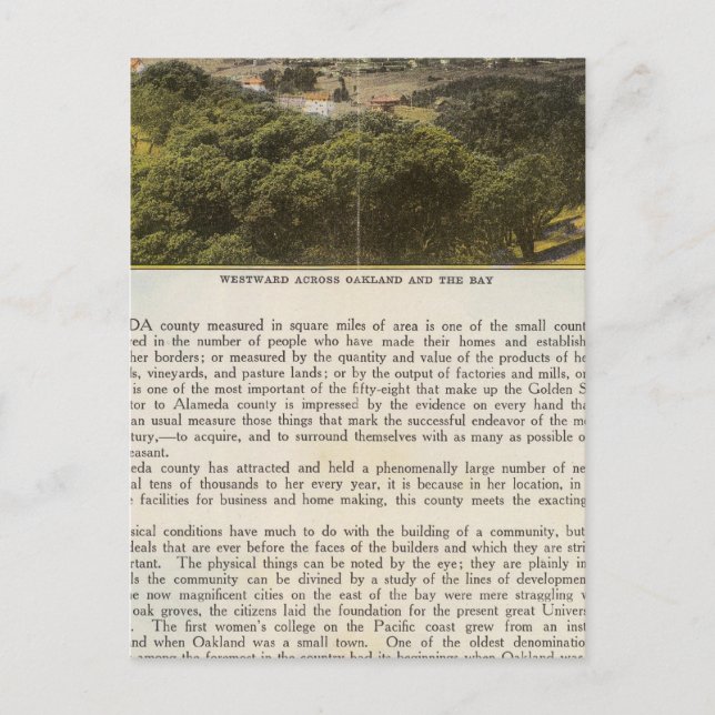 Postal Condado de Verso Alameda, Oakland y la bahía (Anverso)