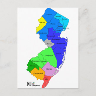 Postal Condados de Nueva Jersey en color