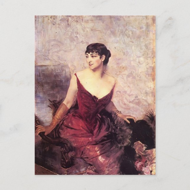 Postal Condesa de Rasty sentada por Giovanni Boldini (Anverso)