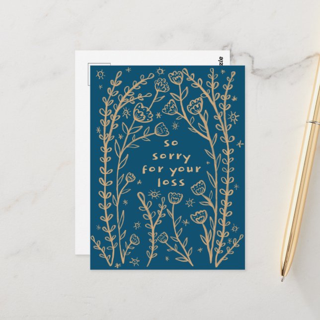 Postal CONDOLENCIAS Floral Whimsical Sketch Doodle Lo Sie (Anverso/Reverso In Situ)