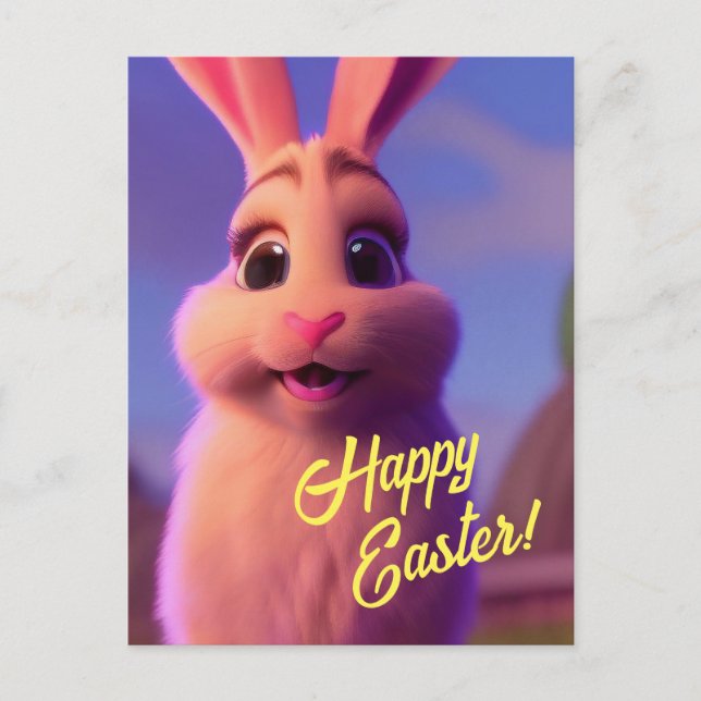 Postal conejita rosa feliz de Pascua (Anverso)