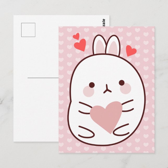 Postal Conejito adorable corazón   (Anverso / Reverso)