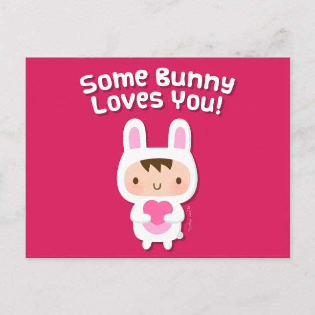 Postal Conejito Adorable Te Ama Confesión de Amor (Anverso)