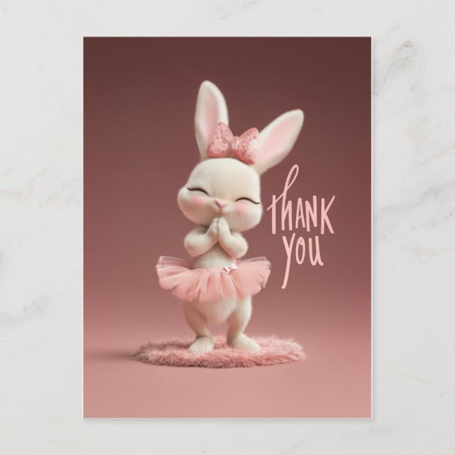Postal Conejito bebé adorable con tutú rosa Gracias (Anverso)