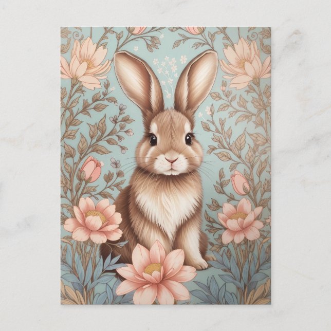 Postal Conejito bebé lindo floral pastel  (Anverso)