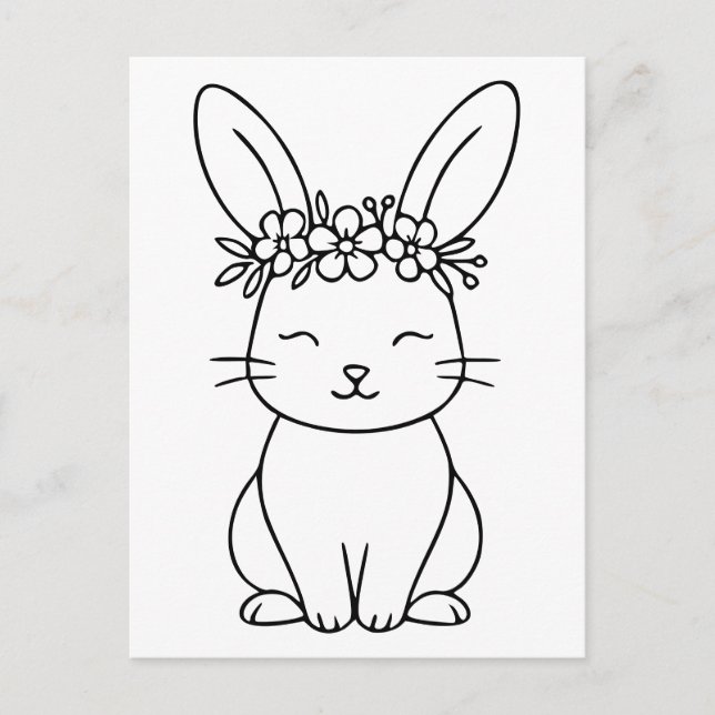Postal Conejito caprichoso con arte floral (Anverso)