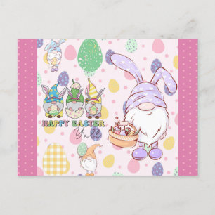 Postal Conejito de Gnome Feliz Pascua Rosa