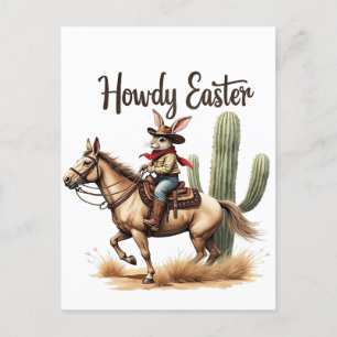 Postal Conejito de Pascua montando un vaquero de caballo