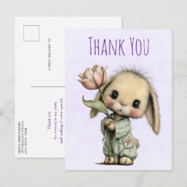 Postal Conejito Lindo Sosteniendo un Tulipán Gracias