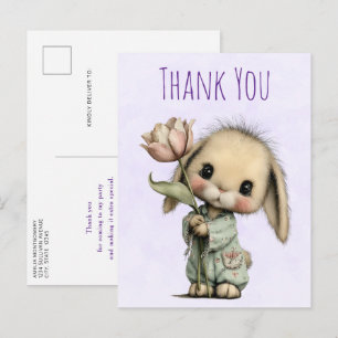 Postal Conejito Lindo Sosteniendo un Tulipán Gracias