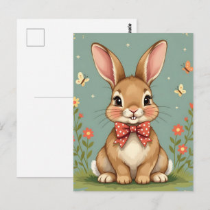Postal Conejito marrón adorable y lindo con corbata