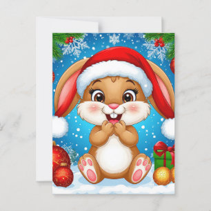 Postal Conejito Navideño Adorable con Gorro de Santa