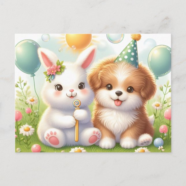 Postal Conejito y Cachorro (Anverso)
