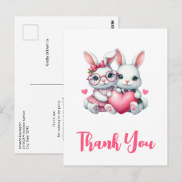 Postal Conejitos lindos compartiendo un corazón Gracias