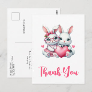 Postal Conejitos lindos compartiendo un corazón Gracias