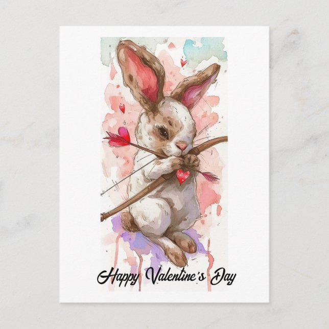 Postal Conejo Adorable Cupid Valentine (Anverso)