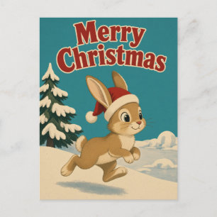 Postal Conejo Animal Navidad Patio Helado