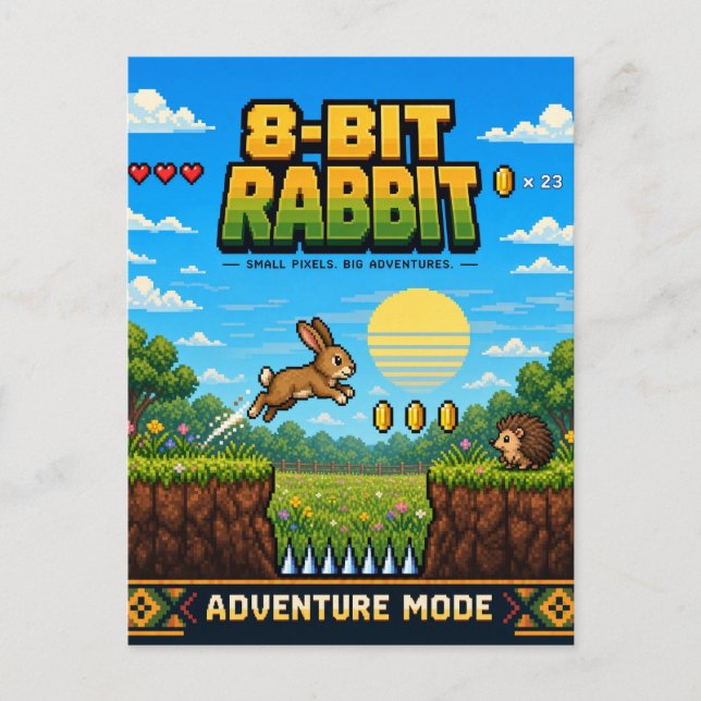 Postal Conejo, Arte de Pixel Retro de 8 Bits (Anverso)
