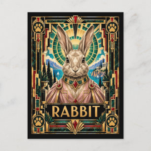 Postal Conejo, Arte Deco Fauna