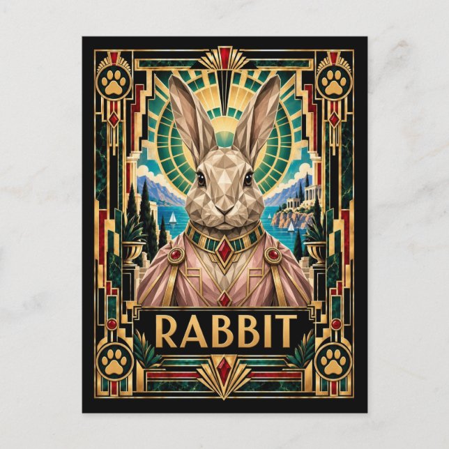 Postal Conejo, Arte Deco Fauna (Anverso)