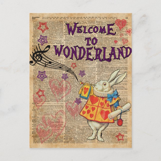 Postal Conejo Bienvenidos A.. Alice In Wonderland (Anverso)