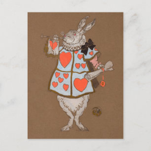 Postal Conejo Blanco con diseño de vestuario de heraldo