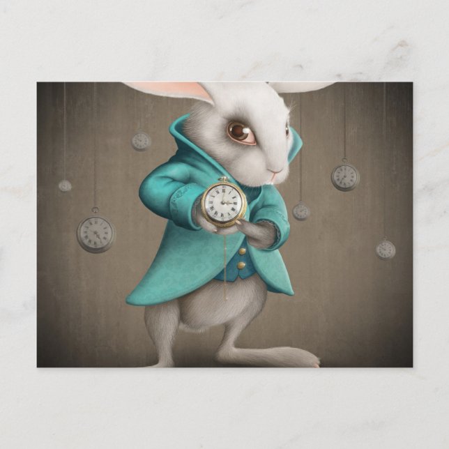 Postal conejo blanco con el reloj (Anverso)