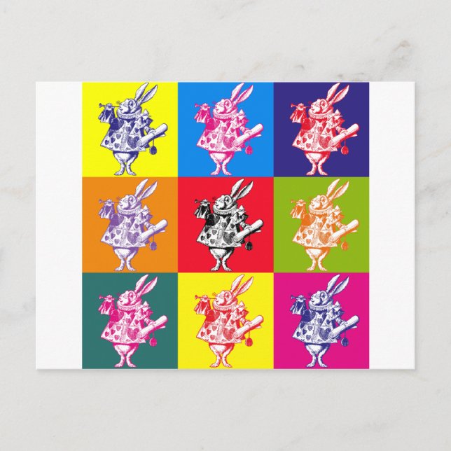 Postal Conejo blanco de arte pop (Anverso)