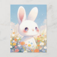 Conejo Blanco Dulce en Pradera Pastel