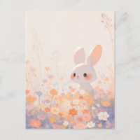 Conejo Blanco Dulce en Pradera Pastel