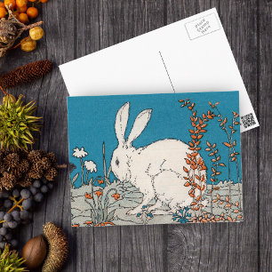 Postal Conejo Blanco Vintage Elegante