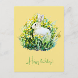 Postal Conejo blanco y flores