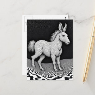 Postal Conejo Caballo Criatura de Fantasía Tonta Blanco y